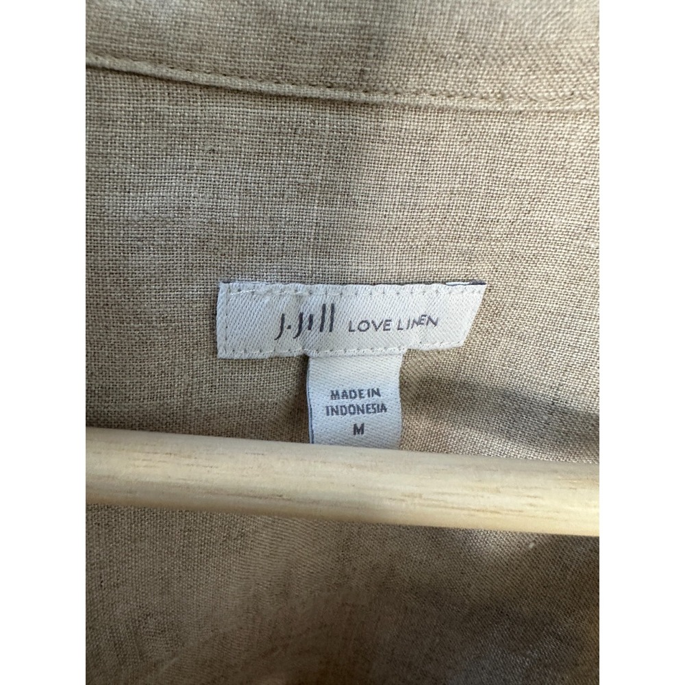 J Jill Love Linen Asymmetrical Tunic Top LS Beige Medium Lagonlook Coastal Vaca - Picture 7 of 12
